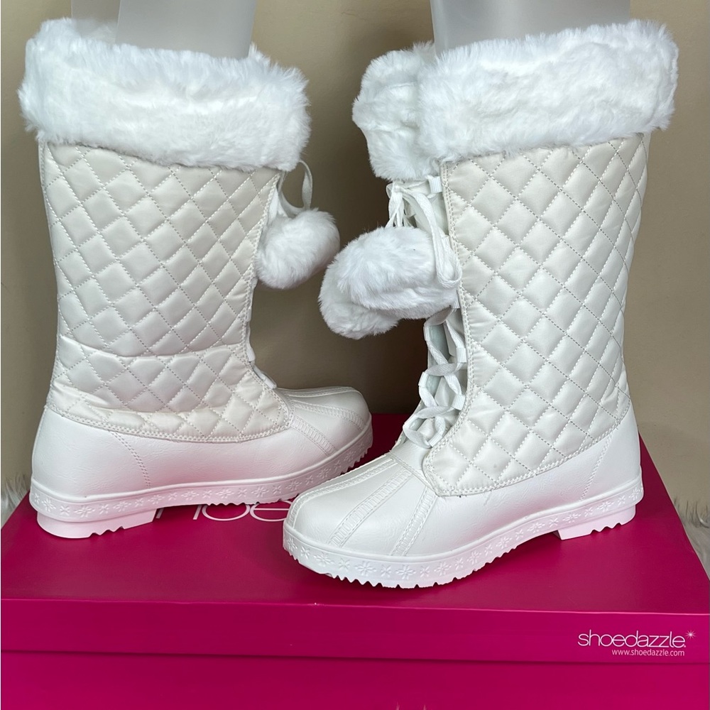 Quilted White Fur Boots